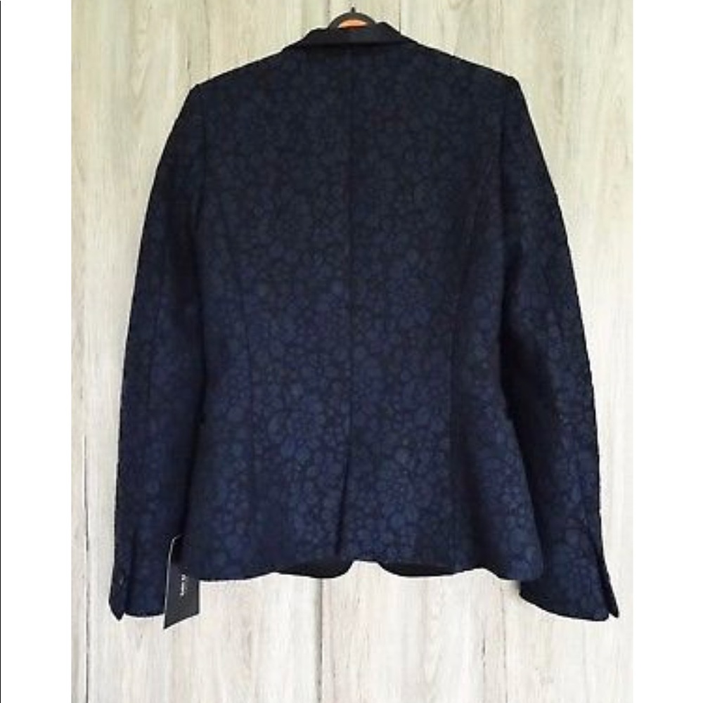 NWT Zara Navy Blue Lace Black Trim Tuxedo Jacket - Picture 7 of 8